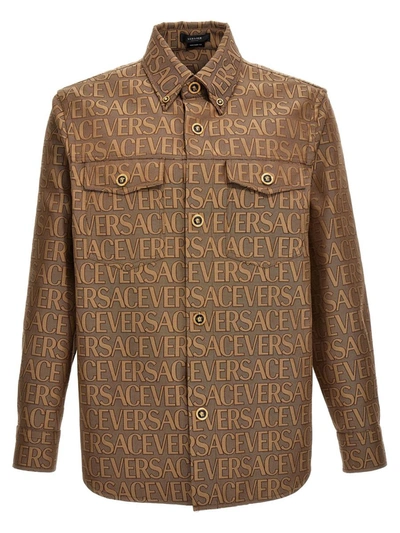 Shop Versace ' Allover' La Vacanza Capsule Shirt In Beige