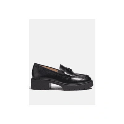 Shop Coach Black Leah Leather Platform Loafers