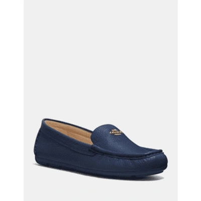 Shop Coach True Navy Marley Leather Driver Loafers In Blue