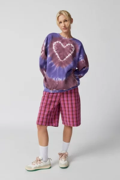 Shop Urban Renewal Remade Heart Tie Dye Crew Neck Sweatshirt In Light Purple, Women's At Urban Outfitters