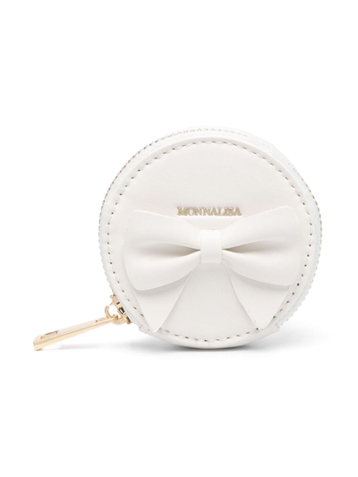Shop Monnalisa Bow-detail Leather Wrist Bag In 白色