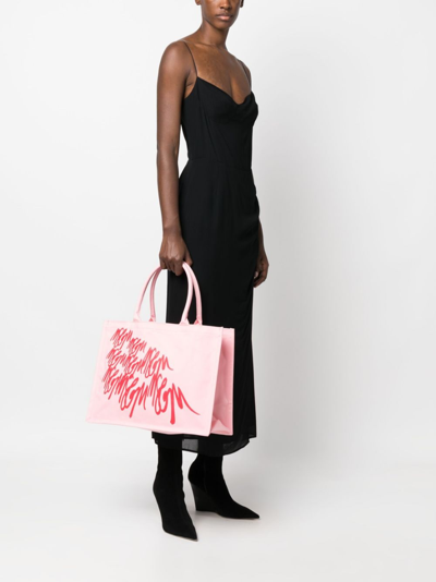 Shop Msgm Logo-print Shoulder Bag In Pink