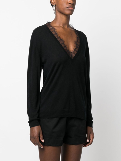 Iro Haby Lace Trim V Neck Sweater In 黑色