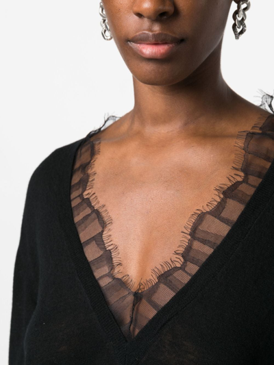Iro Haby Lace Trim V Neck Sweater In 黑色