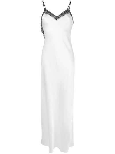 Shop Alberta Ferretti Lace-trim Asymmetric Maxi Dress In 白色
