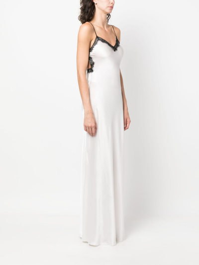 Shop Alberta Ferretti Lace-trim Asymmetric Maxi Dress In 白色