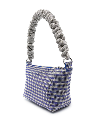 Kara Crystal Mesh Phone Cord Shoulder Bag In 蓝色