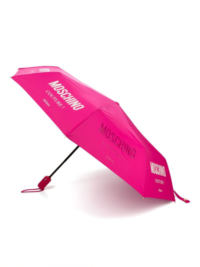 Shop Moschino Logo-print Compact Umbrella In Pink