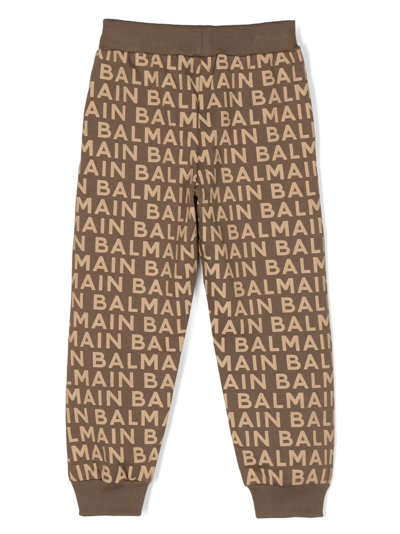 Shop Balmain Logo-print Cotton Track Pants In Brown