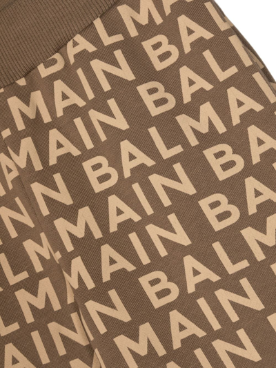 Shop Balmain Logo-print Cotton Track Pants In Brown