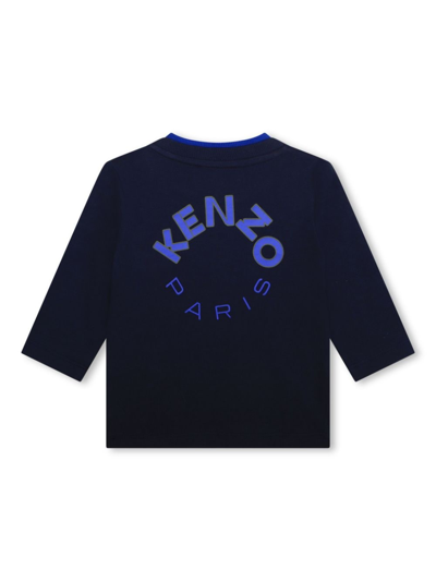 Shop Kenzo Logo-print Long-sleeved Cotton T-shirt In 蓝色
