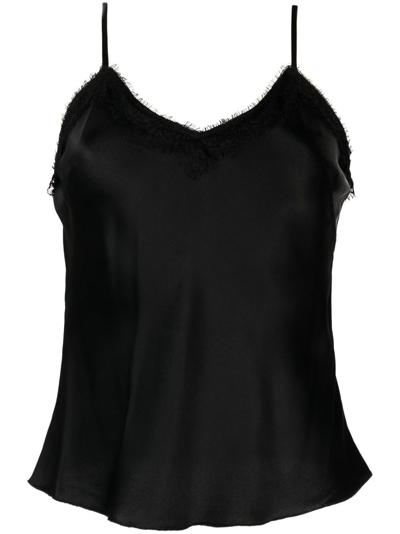 Shop Alberta Ferretti Lace-trim Satin Camisole Top In Black