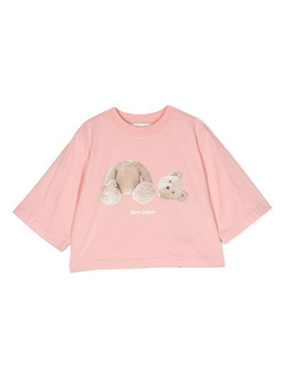 Shop Palm Angels Teddy-bear Cotton Crop Top In 粉色