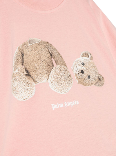 Shop Palm Angels Teddy-bear Cotton Crop Top In 粉色