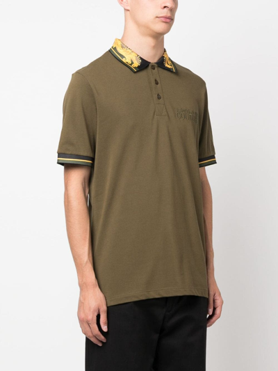 Shop Versace Jeans Couture Baroque-pattern Polo Shirt In Green