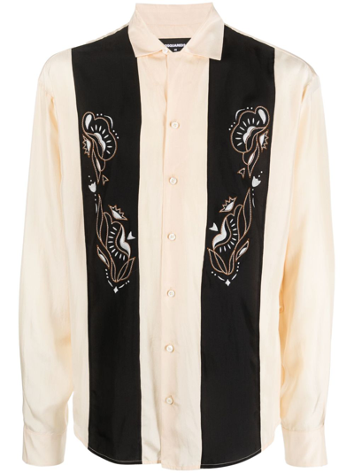 Shop Dsquared2 Embroidered Silk Bowling Shirt In 中性色