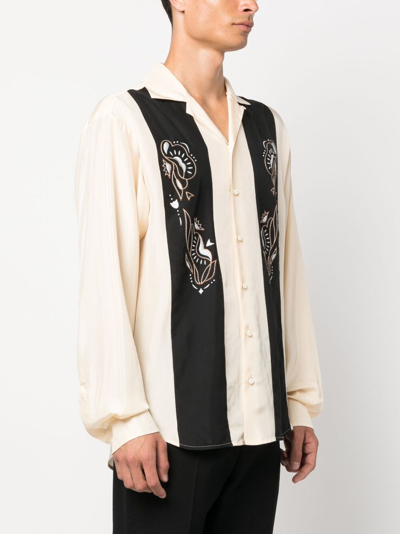 Shop Dsquared2 Embroidered Silk Bowling Shirt In 中性色
