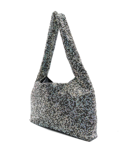 Kara Crystal Mesh Rhinestone Beaded Shoulder Bag In 黑色