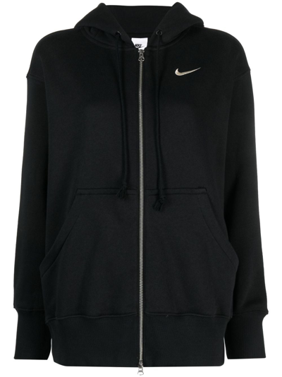 Shop Nike Phoenix Logo-embroidered Zip-up Hoodie In 黑色
