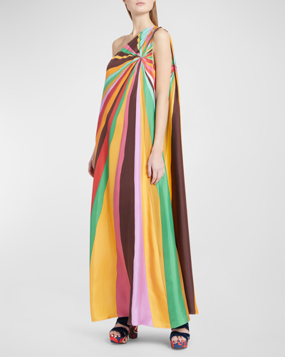 Shop La Doublej Roy Starburst Striped One-shoulder Maxi Dress In Rainbow Piazzato