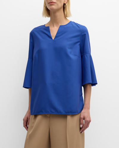 Shop Misook Bell-sleeve Woven Blouse In Lyons Blue