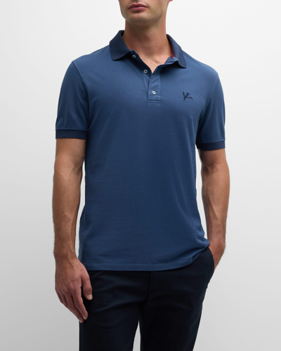 Shop Isaia Men's Cotton Pique Polo Shirt In Pastel Blu
