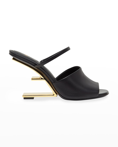 Shop Fendi 95mm Leather Metallic-heel Slide Sandals In Nero