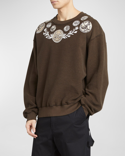 Shop Dolce & Gabbana Men's Roma Coin-print Sweatshirt In Medium Brown