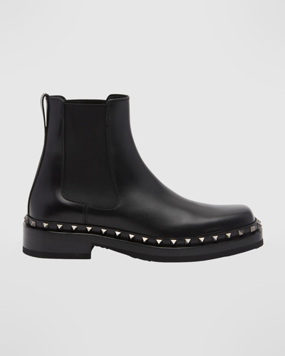 Valentino M-way Rockstud Ankle Boot In Calfskin Leather In Black