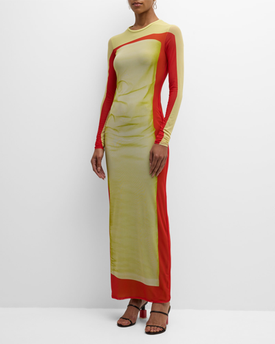 Shop Loewe Trompe Loeil Printed Tube Dress In Yellow Red