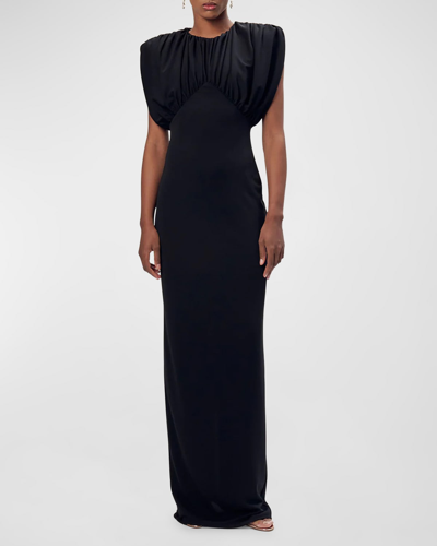 Shop Ronny Kobo Roco Padded-shoulder Maxi Jersey Dress In Black