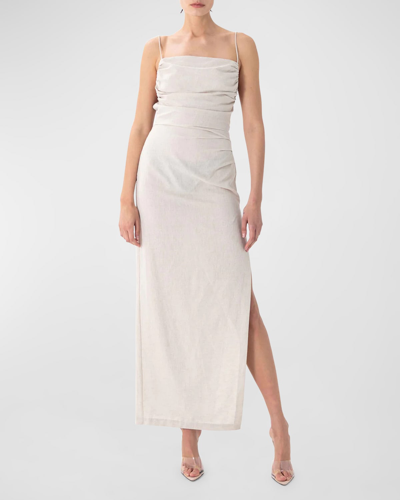 Shop Ronny Kobo Clark Sleeveless Linen Cotton Long Slit Dress In Sand