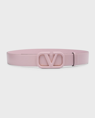 Shop Valentino V-logo Nappa Leather Belt In Water Lilac