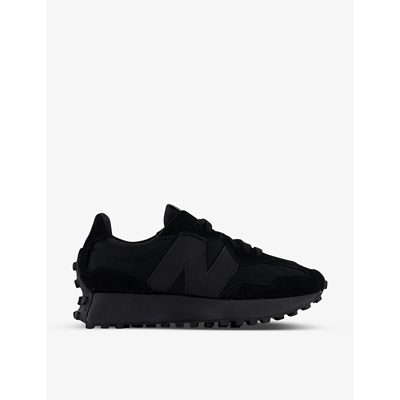 New Balance Womens Black Black 327 Logo-embossed Mesh And Suede Low-top Trainers In Black Black