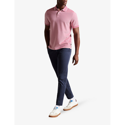 Shop Ted Baker Ellerby Striped Woven Polo Shirt In Mid-pink