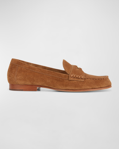 Shop Veronica Beard Suede Coin Penny Loafers In Hazelwood