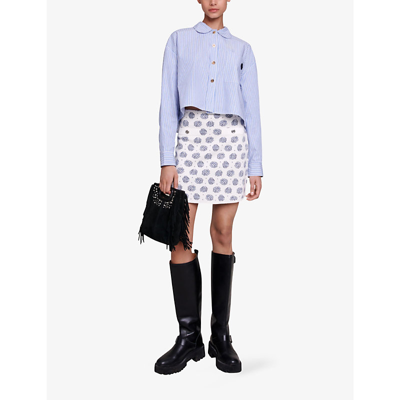 Shop Maje Women's White/grey Julia Monogram-print Stretch-knit Mini Skirt