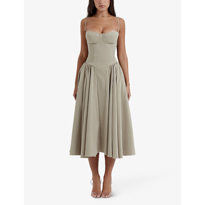 House Of Cb Womens Taupe Samaria Corset-top A-line Stretch-cotton Midi Dress In Taupe
