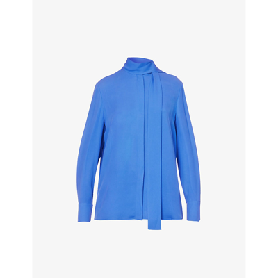Valentino Pussy-bow Silk Shirt In Serenity