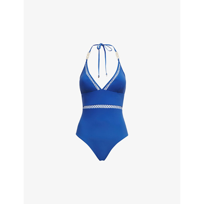 Shop Reiss Women's Cobalt Blue Ray Halter-neck Swimsuit