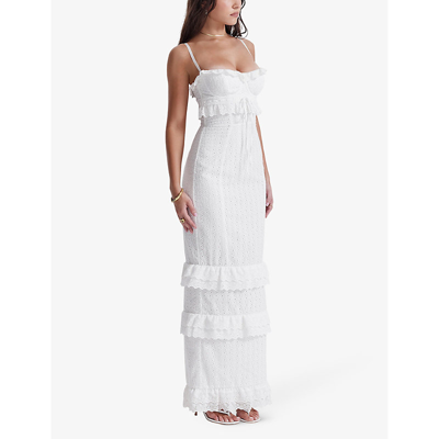 Shop House Of Cb Womens White Eve Broderie-anglaise Tie-waist Cotton Maxi Dress