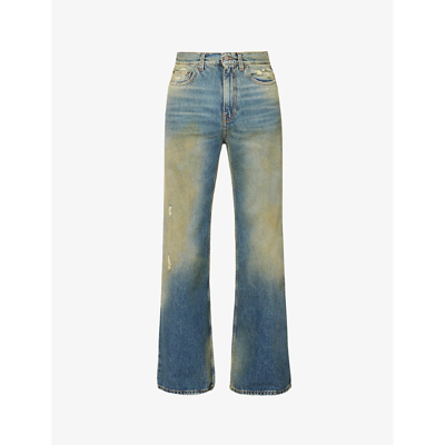 Shop Palm Angels Men's Blue Brown Acid Wash Distressed Regular-fit Jeans
