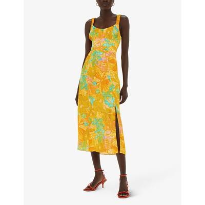 Whistles Womens Multi-coloured Palm Floral-print Sweetheart-neckline Woven Midi Dress In Multi-coloured