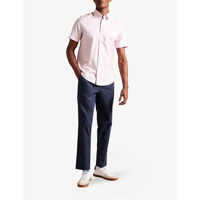 Shop Ted Baker Men's Mid-pink Knigfrd Regular-fit Short-sleeve Linen-blend Shirt