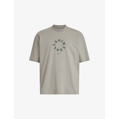 Shop Allsaints Men's Soft Green Tierra Brand-print Organic Cotton-jersey T-shirt