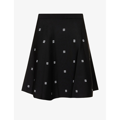 Shop Givenchy Women's Black Logo-embroidered Mid-rise Knitted Mini Skirt