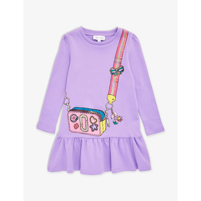 Shop Marc Jacobs Handbag-print Pleated-skirt Cotton-jersey Dress 4-12 Years In Violet