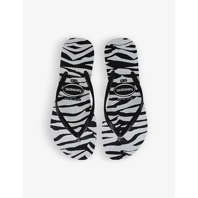 Havaianas Womens Black Slim Zebra-print Rubber Flip-flops In Black