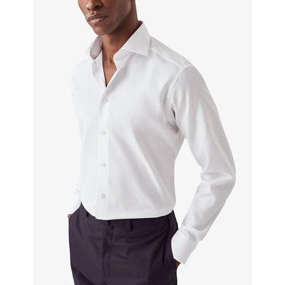 Shop Eton Mens White Cutaway-collar Curved-yoke Slim-fit Cotton-twill Shirt