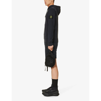 Shop Stone Island Logo-badge Relaxed-fit Cotton-jersey Hoody In Navy